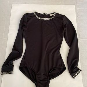 Body wrappers black leotard Swarovski rhinestones size M